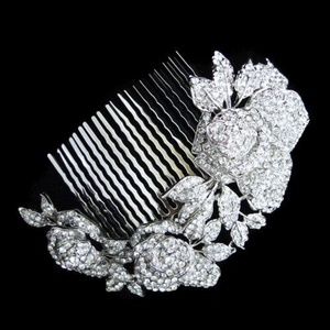 Crystal Wedding Flower Rose Hair Comb Crystals